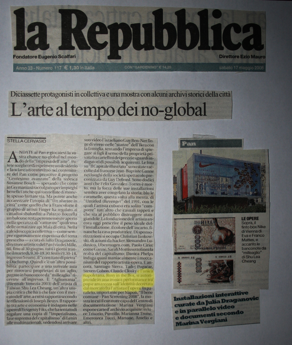 La Repubblica - L'arte al tempo dei no global - Roxy in the Box