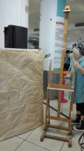 Live painting for Kimbo, "the coffee pose". Naples airport, Capodichino.