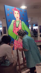 Live painting for Kimbo, "the coffee pose". Naples airport, Capodichino.