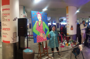 Live painting for Kimbo, "the coffee pose". Naples airport, Capodichino.