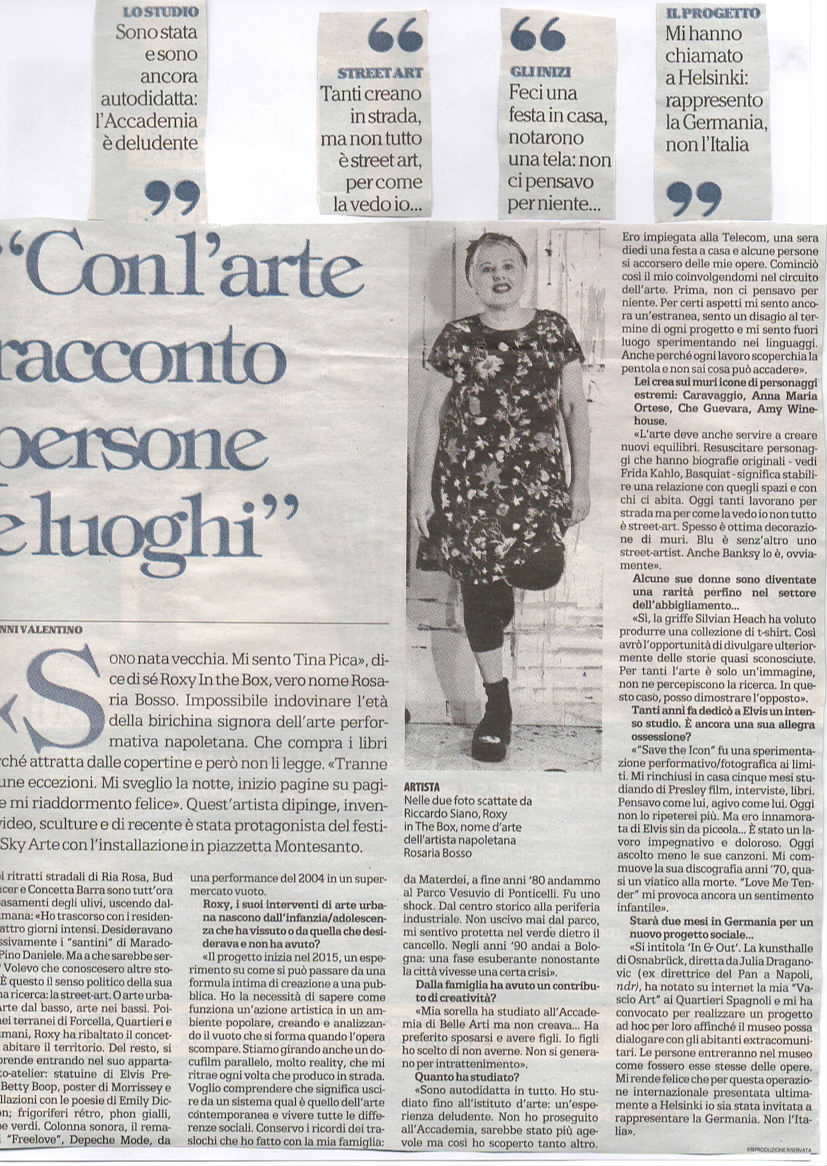 LA REPUBBLICA - CON L'ARTE RACCONTO PERSONE E LUOGHI (Roxy in the Box)