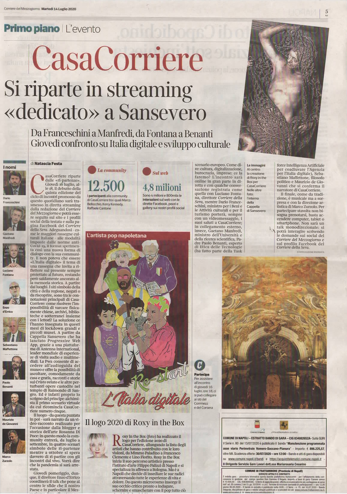 CORRIERE DELLA SERA - CASA CORRIERE RIPARTE IN STREAMING (Roxy in the Box)