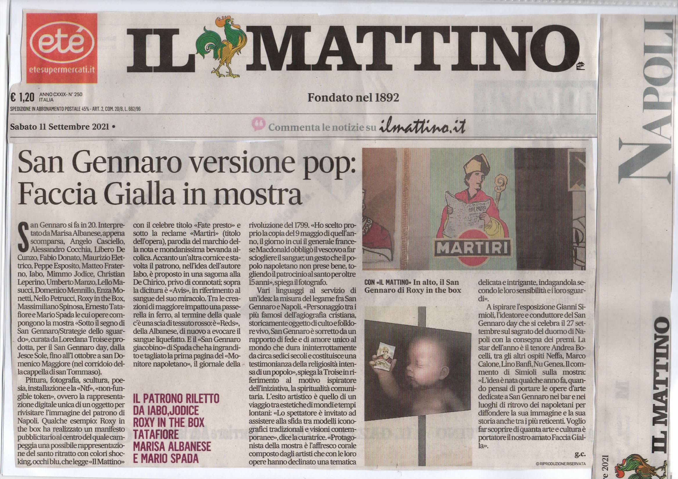 IL MATTINO - SAN GENNARO VERSIONE POP: FACCIA GIALLA IN MOSTRA (Roxy in the Box)