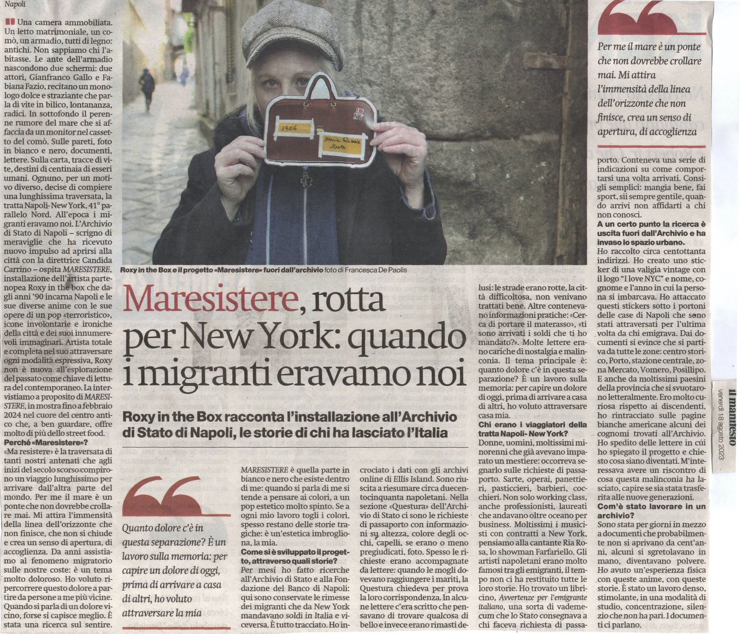 IL MANIFESTO - Maresistere, rotta verso New York: quando i migranti eravamo noi