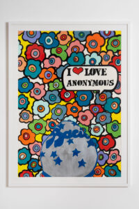 ROXY IN THE BOX - Social Pop Mirabilia Rinconografie "I Love Anonymous" acrilico su carta cotone 100 x 70 cm 2023