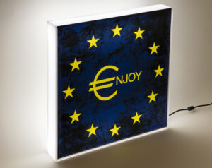 ROXY IN THE BOX - Social Pop Mirabilia "€njoy" lightbox plexiglass 40x40 cm ed. 10 2024