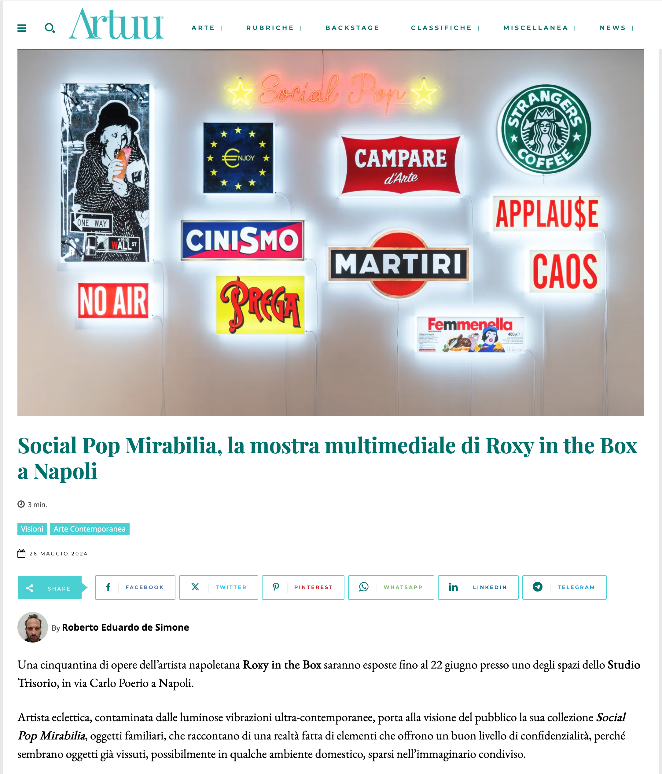 ARTUU - Social Pop Mirabilia, la mostra multimediale di Roxy in the Box a Napoli