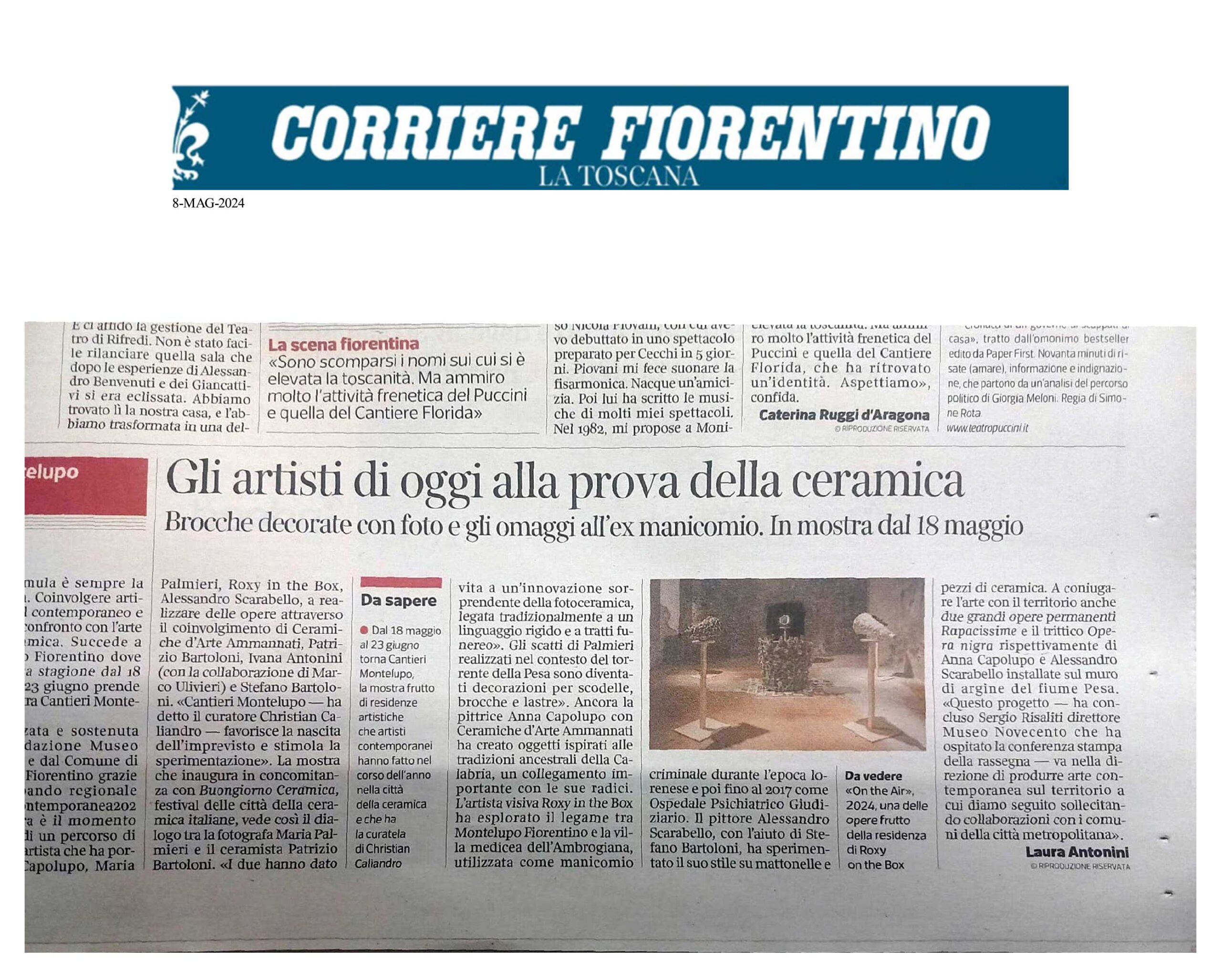 Cantieri Montelupo - Roxy in the Box - Il Corriere Fiorentino 8 Maggio 2024